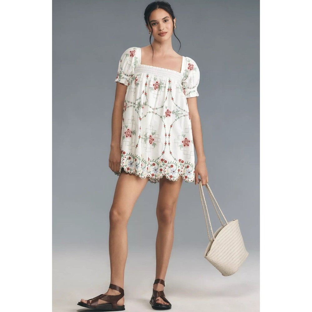 Anthropologie Damson Madder Lulu Mini Dress White Floral UK 16 NWT